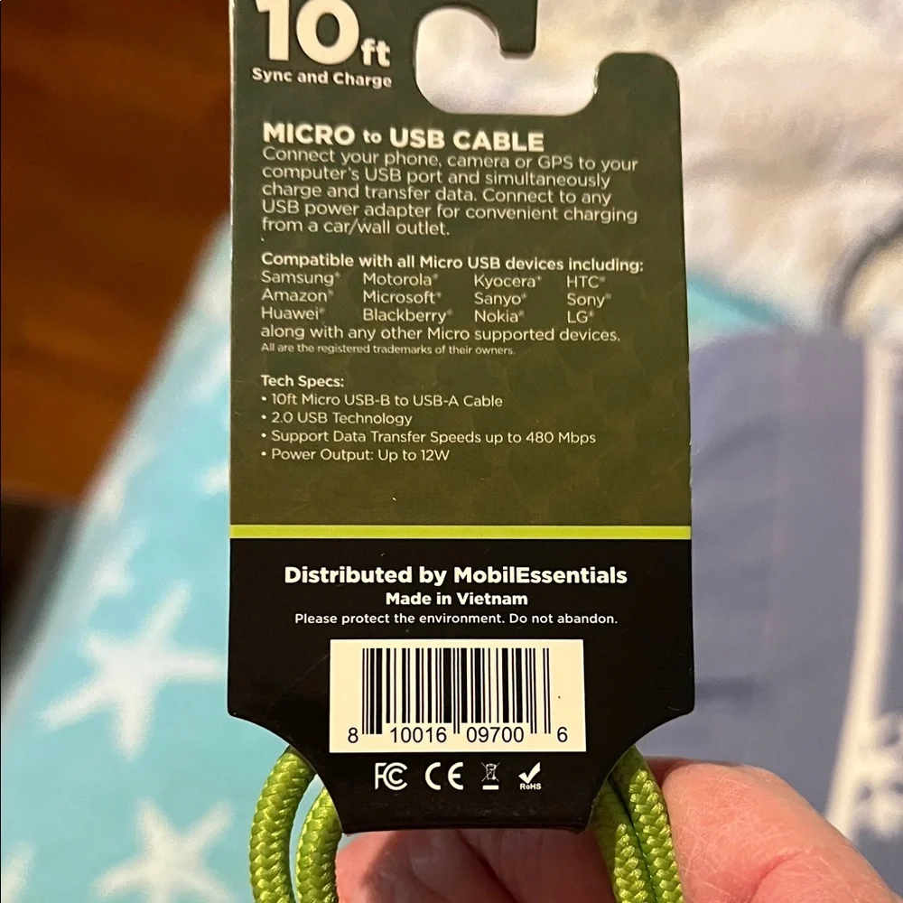 Essentials Lime Green Micro USB Cable